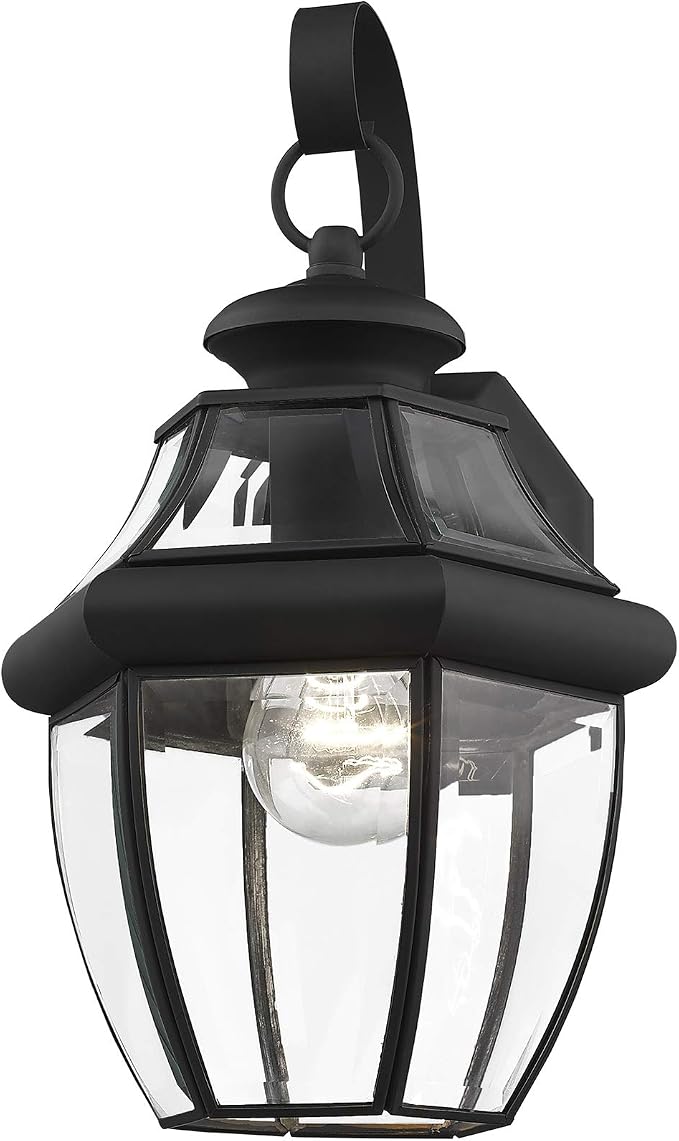 Livex Lighting 2151-04 Monterey 1-Light Wall Lantern, Black | Clear Beveled Glass ("13"" x 8.5"" x 8.25"""); Solid brass construction