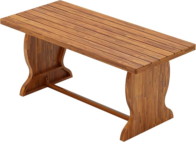 Christopher Knight Home 6-Piece Outdoor Dining Set, 70" Acacia Wood Patio Table with 4 Light Brown Wicker Chairs with Cream Cushions and 1 Bench, Teak Finish Outdoor Furniture Set for Garden Porch
