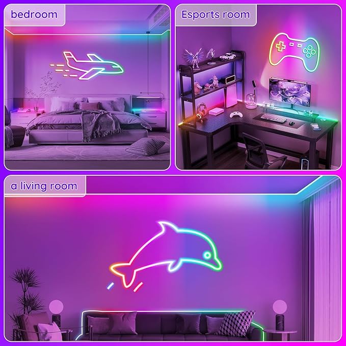 RCUICA 100FT LED Neon Rope Lights Waterproof with Smart App Control Remote,DIY Scene Modes,Music Sync hronization,Eaves Lights for Garden Decor,Deck,Christmas