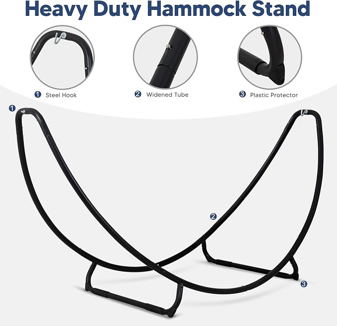 SUNCREAT 2 Person Hammock with Stand, Space Saving Free Standing Hammock with Stand Included, Patent Pending, Blue Red