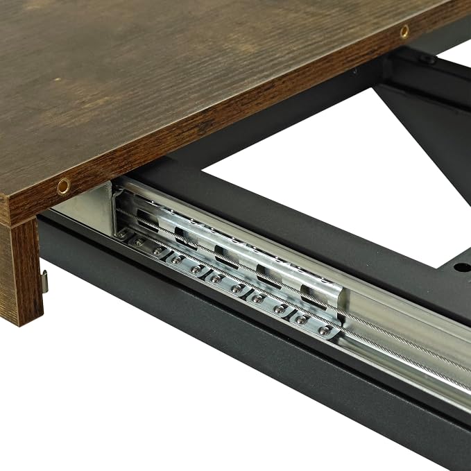 55.11" -70.86" Extendable Dining Room Table, Retro Folding Dining Tables for 4-6 People with Antique Wood Top/Black Fine Sand Cross Iron Foot Base/Storage Box, Black Brown