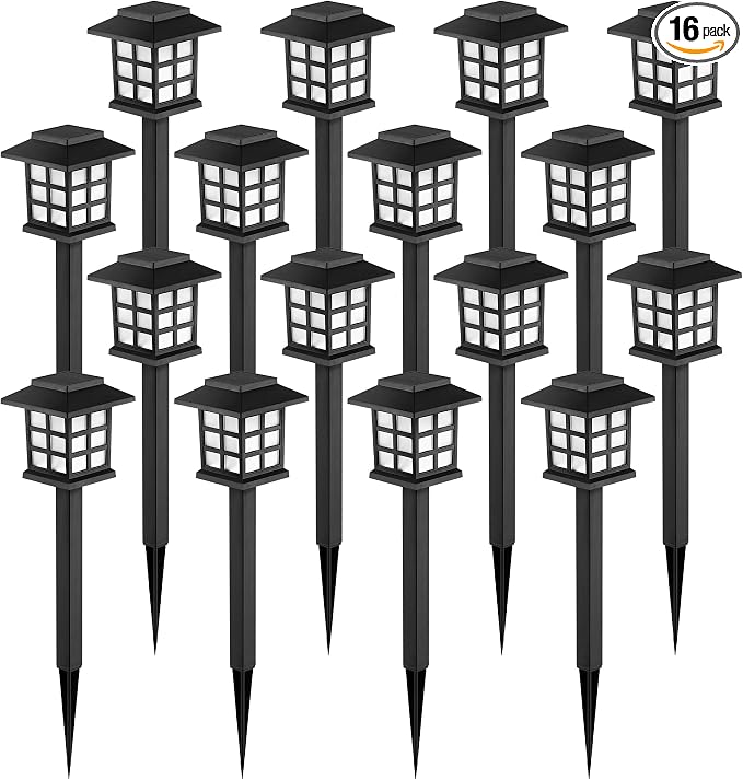 GIGALUMI Solar Lights Outdoor Waterproof 16 Pack, LED Garden Decor | Warm White LED Solar Garden Lights Outdoor Decor, 8 Hours of Landscape Lighting for Garden