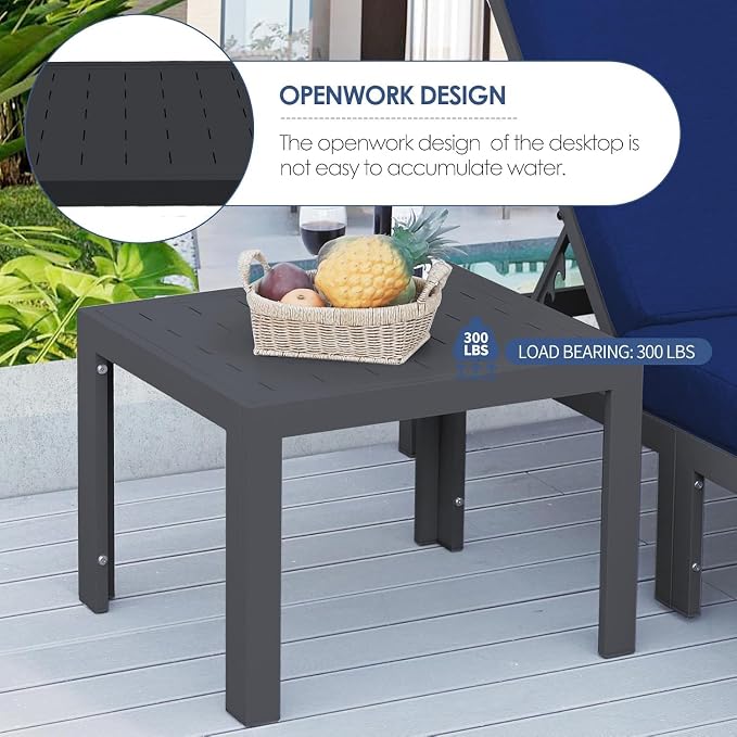 NICESOUL Extra Large Aluminum Patio Furniture Set with End Table, All-Weather 29" Wide Deep Seats Outdoor Sofa Conversation Set, Contemporary Sectional Couch for 10 Seats, for Garden, Navy Blue