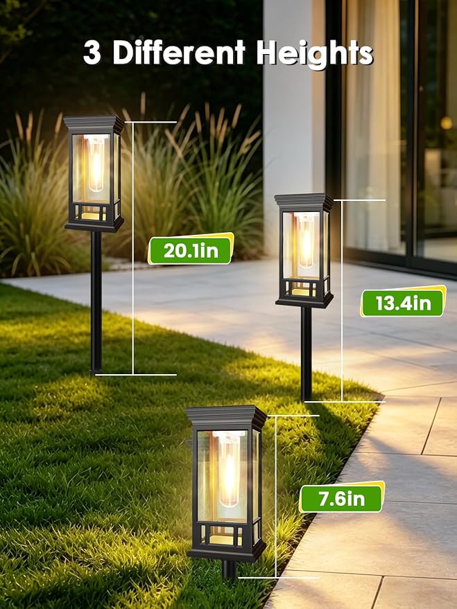 LORRYTE 10 Pack Solar Pathway Lights Outdoor Waterproof | High-performance Solar Panel, Work Lasts 12-15hrs, Auto On/Off, Warm White Retro Design, Garden Lights for Lawn Walkway Decor