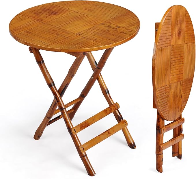 VINGLI 26.5 Inch Foldable Bamboo Round Table - Portable Lightweight Design for Indoor/Outdoor Use, Easy Assembly & Space-Saving Storage