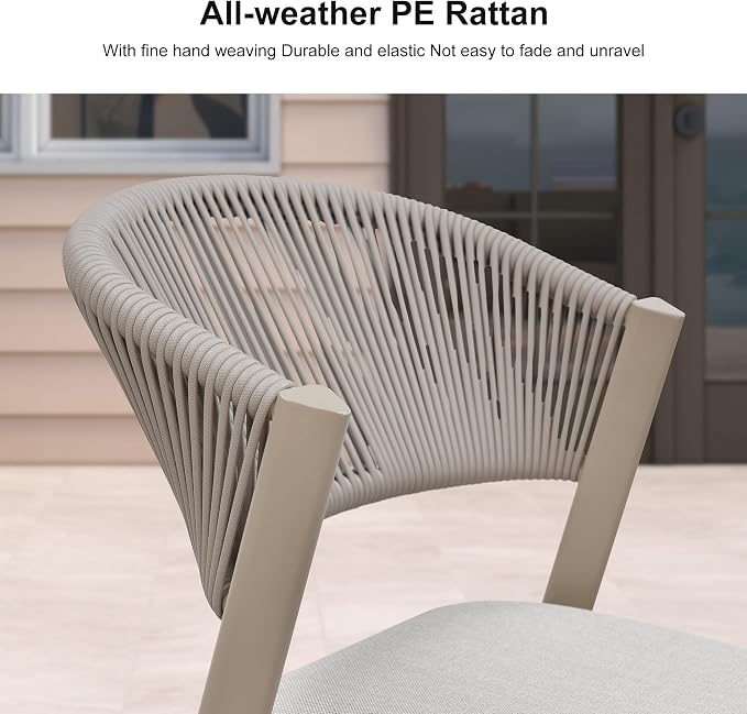 PURPLE LEAF 7-Piece Patio Dining Set Outdoor Furniture Rectangular Table and Chairs Set with Aluminum Frame and Wicker Rattan for Garden Deck Backyard Kitchen Champagne Outdoor Set
