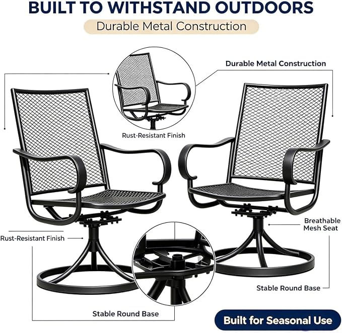 Outdoor Swivel Rocker Dining Chair Set of 6, All Weather Patio Dining Chair with Textilene High Back and Metal Frame, Backyard, Lawn Garden and Deck Porch Patio Furniture Set