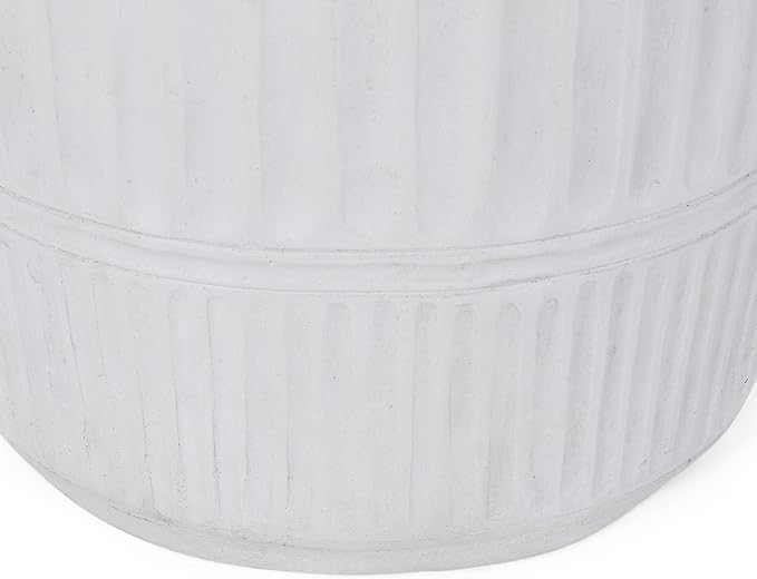 Concrete Patio Side Table, Fluted, Antique White