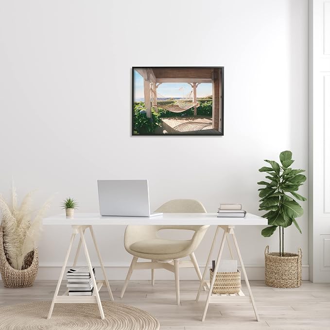 'Tranquil Hammock Warm Sunlit Porch Rural'| Framed Giclee Art | Stupell Industries | Black, 30 x 24 Inches, Easy to Hang and Sturdy, Made in USA, by Tom Mielko