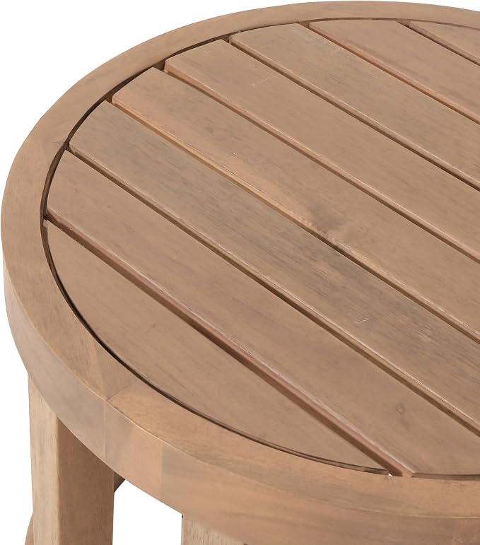 Outdoor Side Table, 18" Farmhouse Acacia Wood Round End Table Patio End Side Table, Round Sofa Side Table Coffee Table for Patio Porch Lawn Living Room (J-Brown)