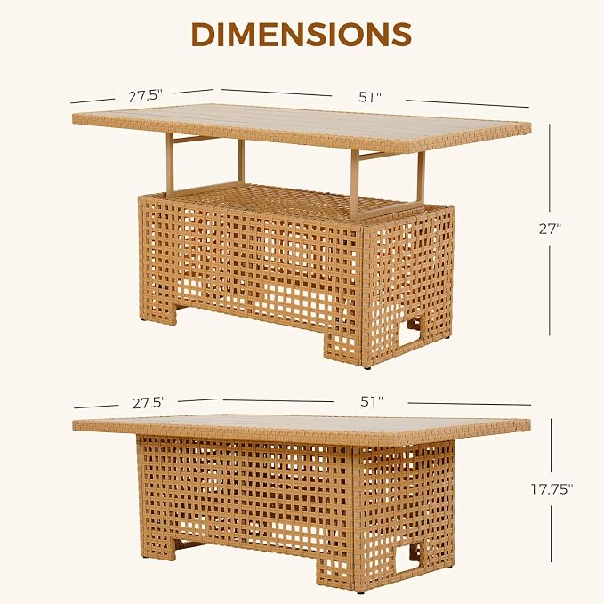 Grand patio 7-Piece Patio Wicker Furniture Set with Lift Top Coffee Storage Table, Outdoor Conversation Set Sectional Sofa with Water Resistant Thick Cushions, Cream