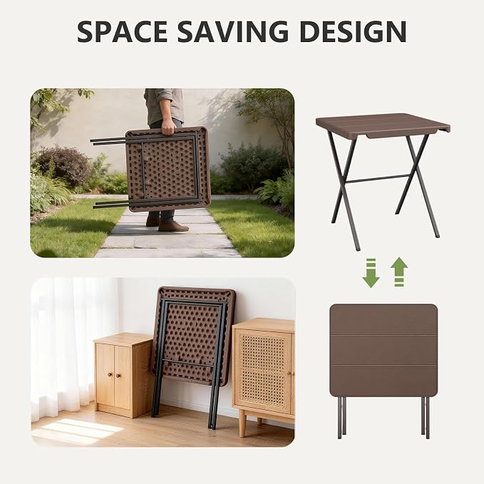 Folding Table, 27 Inch Square Folding Table, No Assembly Portable Camping Picnic Table, Heavy Duty Steel Frame Outdoor Coffee Table, Patio Card Table for Small Spaces, RV, Parties, 400 LBS Capacity