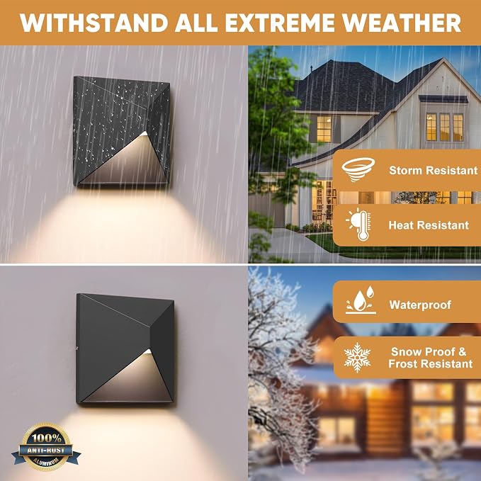 QQCherry Outdoor Light Fixture Wall Mount, 8W LED Exterior Lighting fixtures for Outside, Modern Front Porch Lights, Waterproof Black Wall Sconce for House, Patio, Garage, Doorway, Entryway