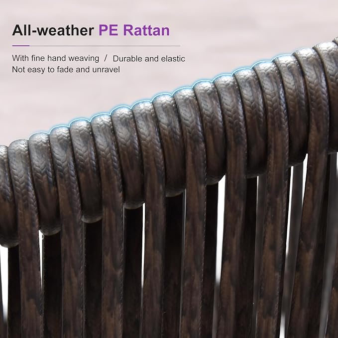 PURPLE LEAF 7 Pieces Outdoor Dining Set Patio Table and Chairs Set Aluminum Wicker Rattan Patio Furniture Set for Lawn Garden Porch Teak