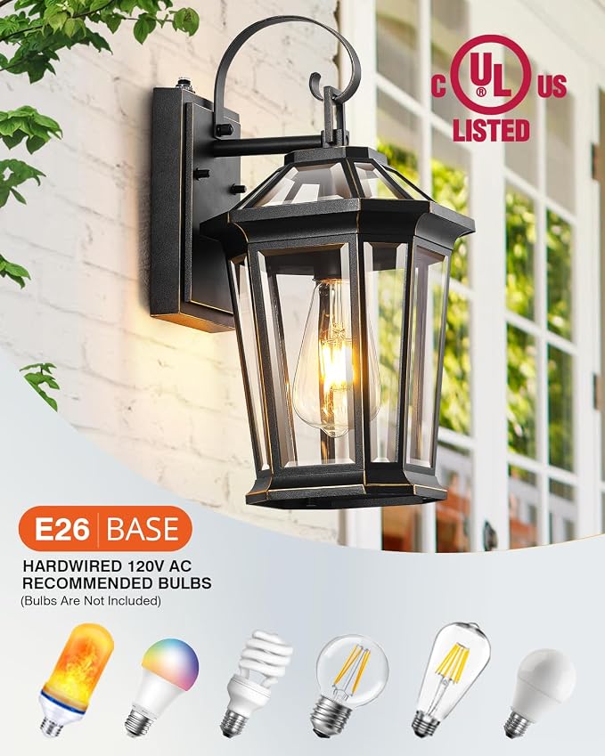 VIANIS Dusk to Dawn Exterior Light Fixture, Waterproof Outdoor Wall Sconce Porch Light for House, 100% Anti-Rust Aluminum Outside House Lights, Farmhouse Coach Lantern for Garage, Front Door 2Pcs