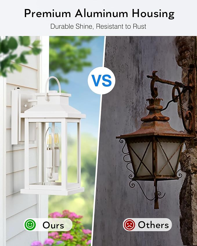 VIANIS Large White Porch Lights Outdoor, Modern Dusk to Dawn Outdoor Lighting Fixtures Wall Mount for House, Anti-Rust Exterior Wall Sconce Lantern for Front Porch, Waterproof Coach Lights for Garage | Anti-Rust Exterior Wall Sconce Lantern for Front P...