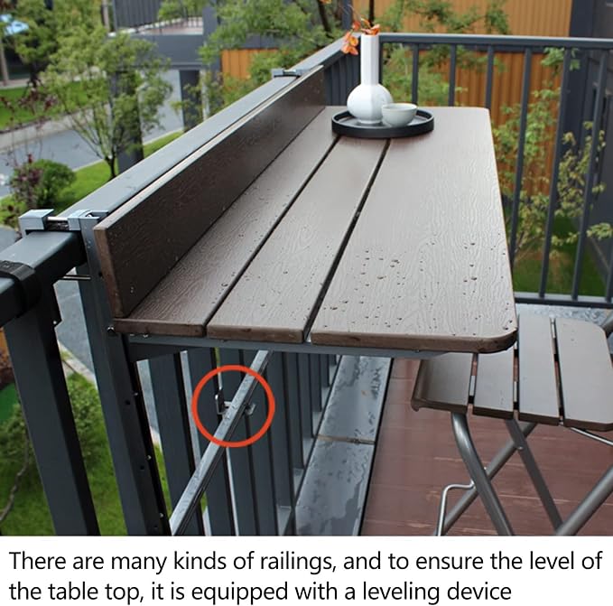 Outdoor Balcony Bar Railing Hanging Table,Multifunctional Leisure Table,Wall-Mounted Railing Bar Side Tables,Folding Wall Desk Hanging Adjustable Deck Coffee Patio Garden Dining Room Furniture Table