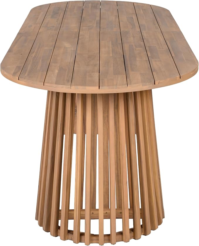 GDFStudio 83" Oval Dining Table with Racetrack Top, Outdoor Acacia Wood Dining Table for 6-8, Large Garden Dining Furniture, Slatted Pedestal Outdoor Furniture, Brown