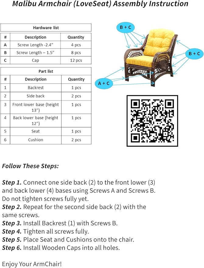 Malibu Lounge Set of 4: 2 Natural Rattan Wicker Chairs, Three-Seater Sofa with Cushions and Coffee Table with Glass Handmade, Natural Color