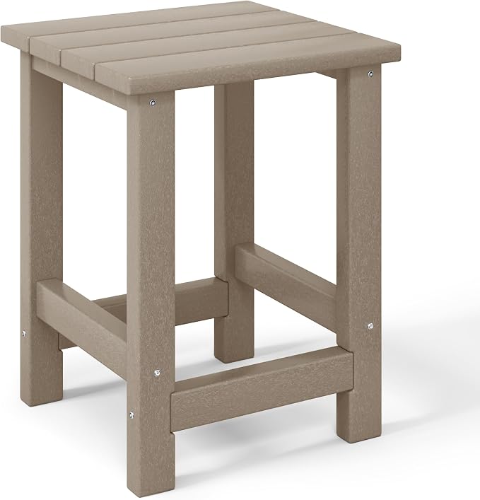 WestinTrends Malibu Kids Outdoor Patio Furniture HDPE Adirondack Square Side Table, Weathered Wood