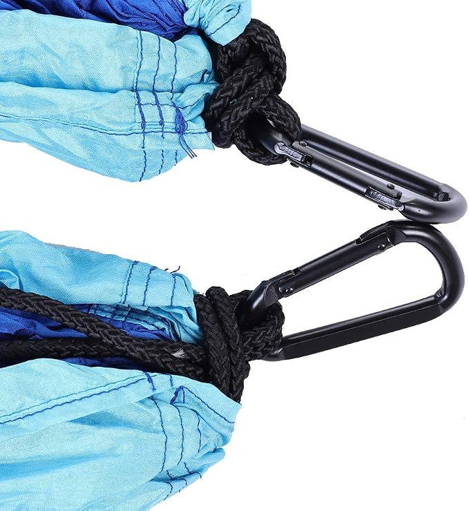 Portable Camping Travel Single Hammock, Lightweight Hanging Bed with Tree Straps and Metal Buckles, 300kg Capacity Nylon Hammock for Outdoor Hiking Backpacking (Matching Tree with Sky Blue and Blue)