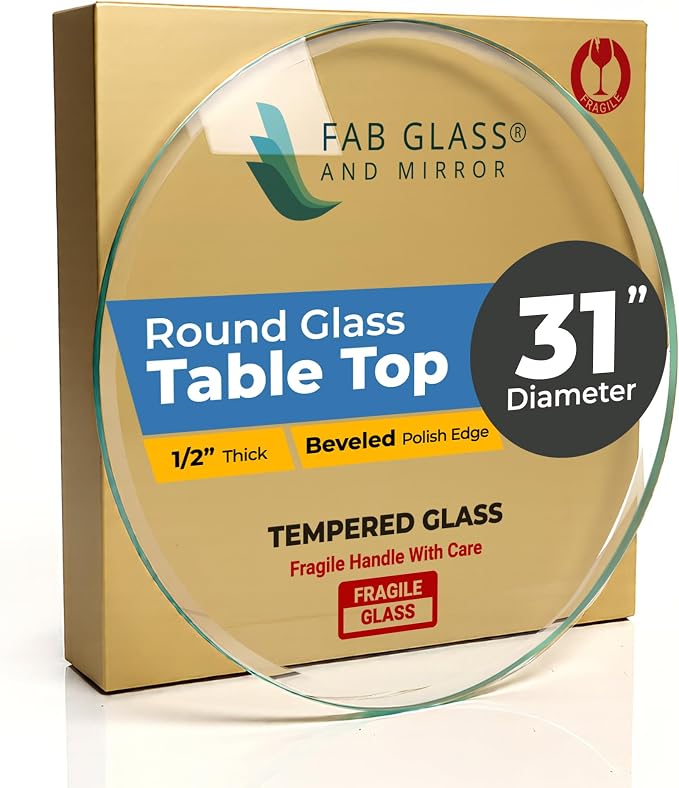 31" Inch Round Glass Table Top 1/2" Thick Tempered Beveled Edge by Fab Glass and Mirror