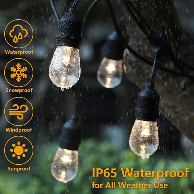 144FT(3x48FT) 3 Colors LED Outdoor String Light with Remote, Black | Plug in, Jump/Fade/Static Modes, 2700K/4000K/5000K, 45+3 S14 Bulbs, Waterproof, Dimmable, Connectable, for Balcony Party