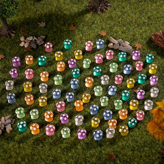 80P Mini Mushrooms, Tiny Resin Mushroom Figurines Small Little Resin in Bulk for Miniature Landscape Aquarium Potted Fairy Garden Home Decor Accessories Party Favors Gifts