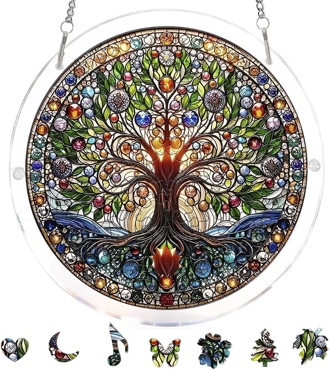 Acrylic Puzzle Suncatcher, Jigsaw Puzzle Sun Catcher, 7.87 in | Tree of Life Acrylic Jigsaw Puzzle, Suncatcher Puzzles Kit Home Garden Decor, Mothers Day Birthday Gifts for Mom, Adults