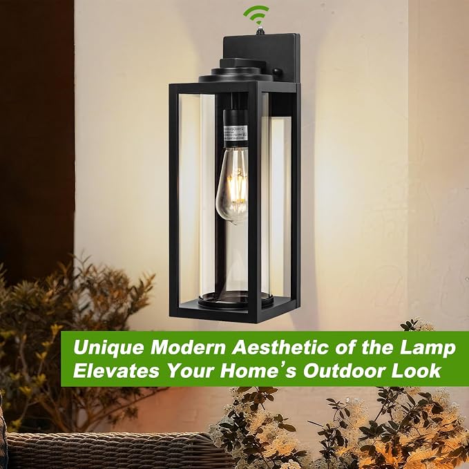 FILIYANO Large Dusk to Dawn Outdoor Wall Lights, 20 Inch, Modern, 2 Pack | Anti-Rust, Waterproof, Matte Black Exterior Fixtures with Photocell, Farmhouse Lighting Sconces for Garage, Porch, Front Door