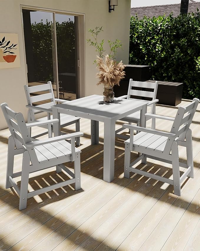 GREENVINES Patio-Chair | Outdoor Dining Chairs Set of 2 | HDPE Plastic | Removable Armrests | All Weather | for Backyard Deck Poolside Garden | White