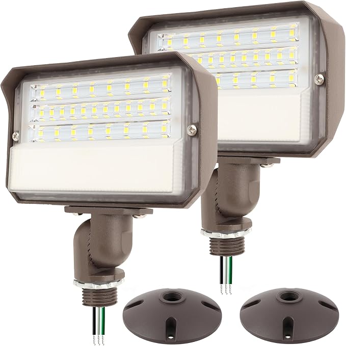 2Pack Dusk to Dawn Outdoor 25W LED Flood Light with Knuckle & Plate Mount, 5000K ETL Commercial LED Security Lighting