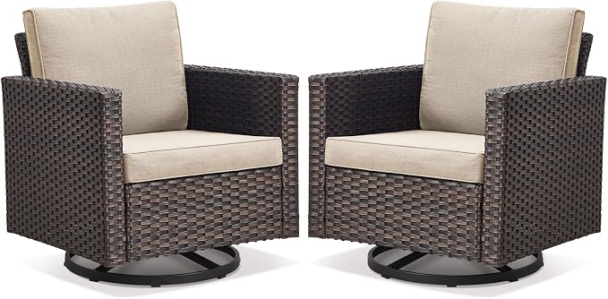 Belord Wicker Chairs Outdoor Bistro Set Oversize Patio Swivel Rocker, Rattan Outdoor Seating Set of 2 Swivel Glider Chairs Wicker Furniture for Porch Deck Backyard with Water-Resistant