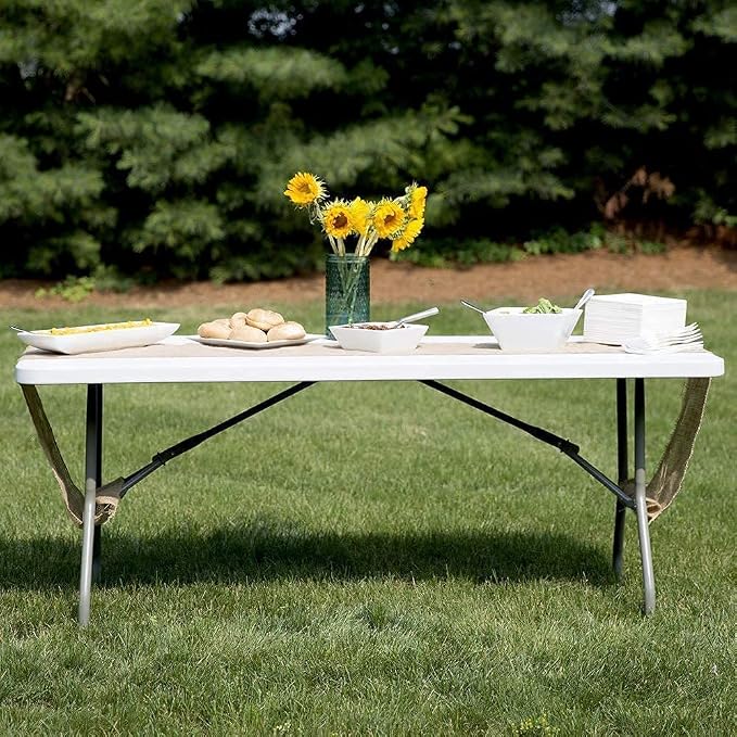6ft Folding Table White Plastic Folding Table Portable Long Foldable Tables Indoor Outdoor Picnic Camping Fold Table 6 Foot Party Table (4ft, 6ft, 8ft)