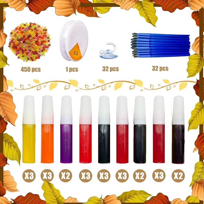 AUEKIV Suncatcher Kit 32 Sets Fall Leaf Suncatchers Window Art Paint Sun Catcher DIY Craft Kits Autumn Maple Leaf Sun Catchers Bulk for Thanksgiving Harvest Party Art Project Decoration
