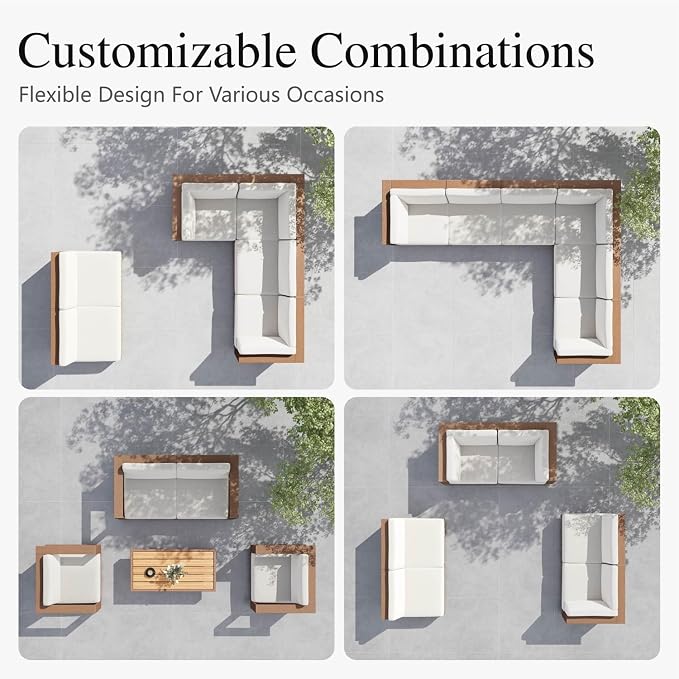 Sophia & William HDPE Patio Furniture Set，Modern Outdoor Sectional Sofa Set with 9.8" Cushions and High Back, L Shape Deep Seating Outdoor Conversation Set for Porch, Backyard(Beige, 4 Pieces)