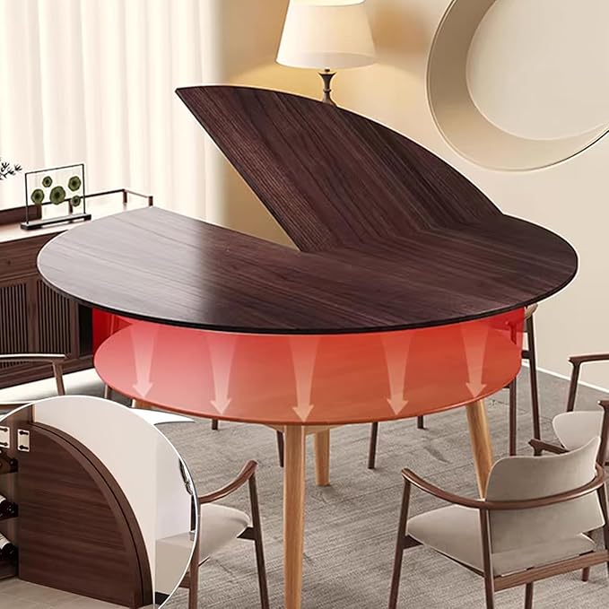 Large Round Foldable Table Top, 59 ” Diameter Portable Dining Table Extender Top, No Legs Wooden Round Table Tops Only, for Round Table and Square Table (Walnut, 5.9ft/71.2in)