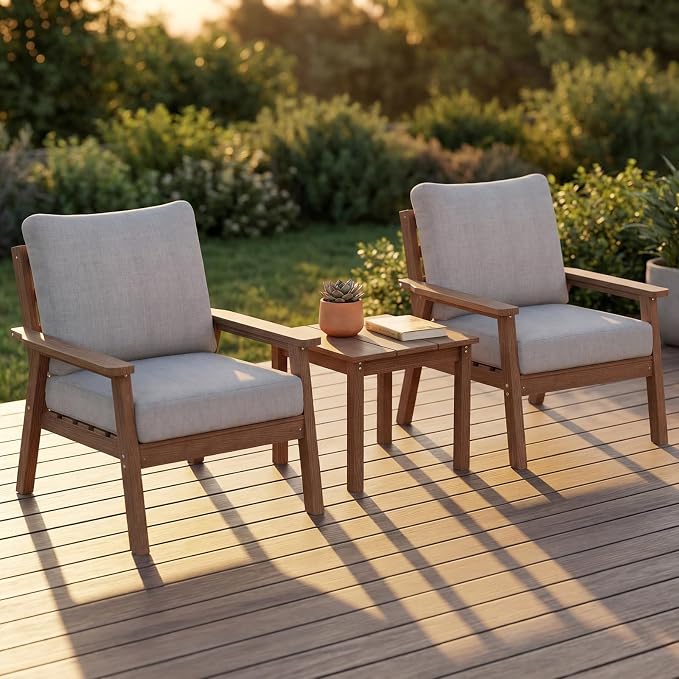 LOUNZY HDPE Patio Conversation Set,3 pcs Sectional Outdoor Furniture Set, All Weather Outdoor Couch Set Patio Furniture Set for Deck, Lawn, Brown