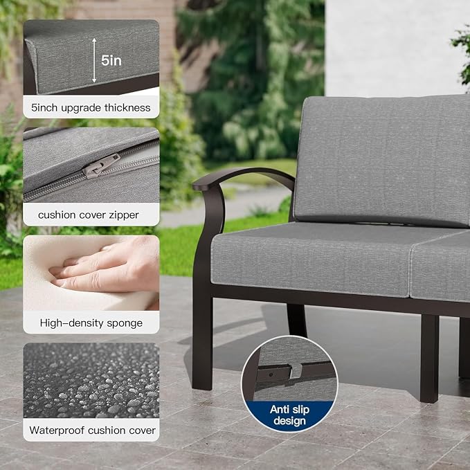 Kullavik Aluminum Patio Furniture Set,7 Piece Modern Metal Outdoor Patio Furniture w/5.1'' Thick Cushion,Swivel Chairs and Round Coffee Table,Patio Conversation Sets for Porch,Deck,Grey