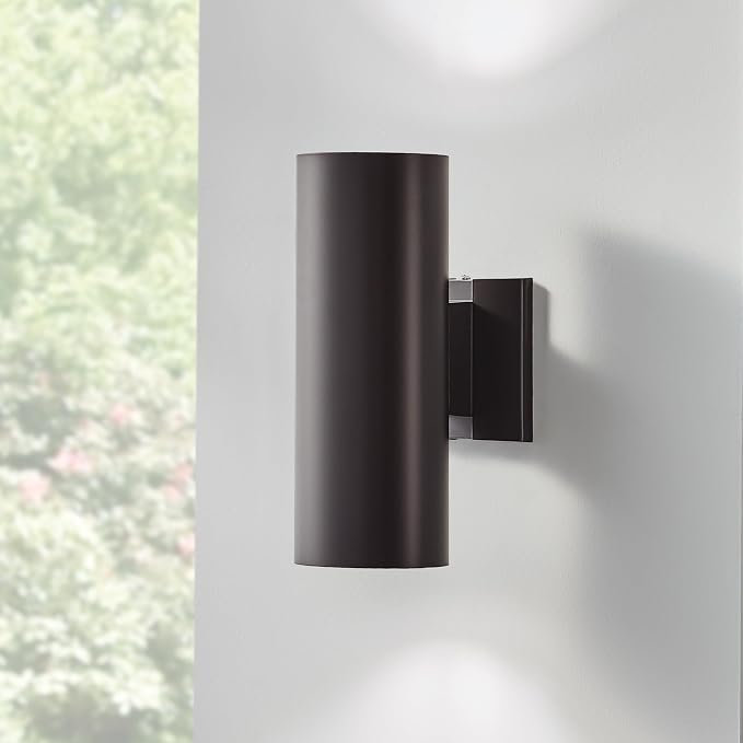 Kichler Cylinders 12" 2-Light Outdoor Cylinder Wall Sconce in Architectural Bronze, (12" H x 4.75" W), 9244AZ