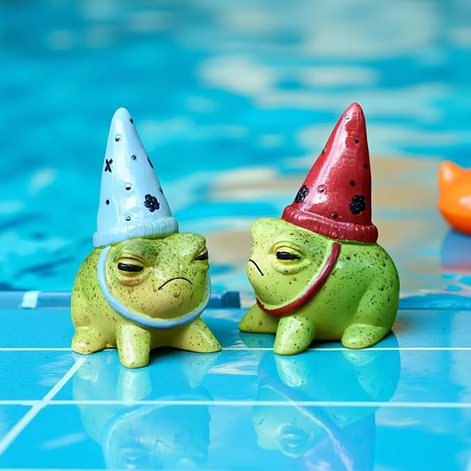 Charming Resin Frog Figurines with Hats, Miniature Garden Animal Statues, Decorative Flower-Themed Fairy Garden Accents for Succulent Planters, Outdoor & Indoor