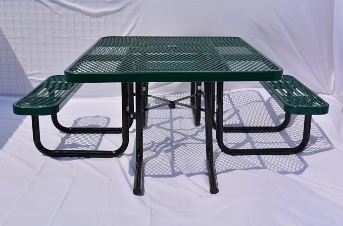 Heavy Duty ADA Outdoor Picnic Table, Expanded Metal, Wheelchair Accessible (Green, 46 Square)