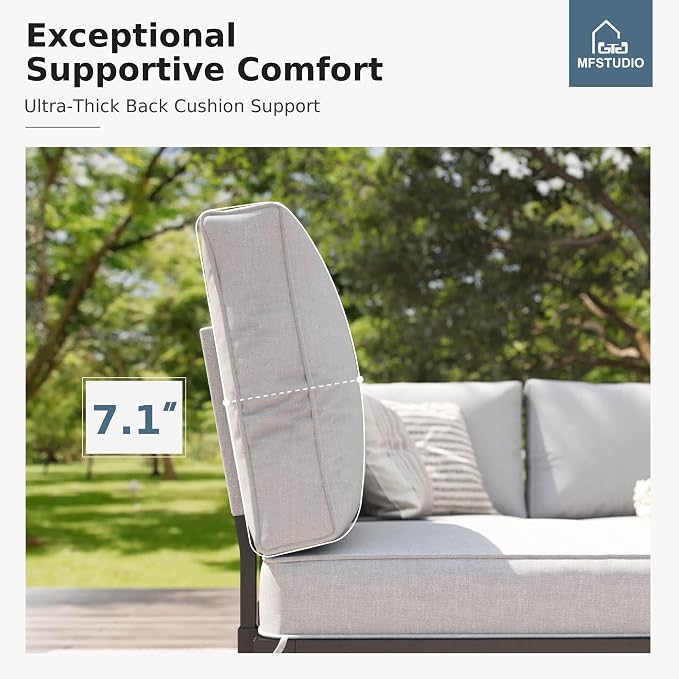 MFSTUDIO 2 Seat Patio Loveseat with Cushion, Outdoor Metal Frame Patio Sofa Conversation Set with Removable Cushion for Backyard,Garden,Deck