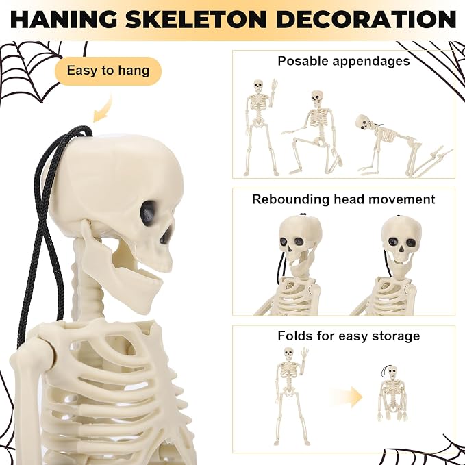 5 Packs Halloween Skeleton Decorations, 16" Halloween Mini Skeleton with Posable Joints, Spooky Poseable Plastic Skeletons for Yard Garden Lawn Haunted House Graveyard Props Decor
