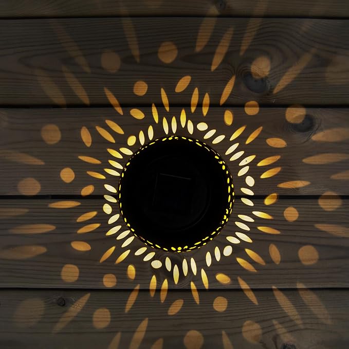 Solar Table Light Outdoor Waterproof Decorative Solar Table Lantern | Hollowed-Out Black Metal Desktop Decorative Lamp for Women Mother's Day, Outside Garden Yard Patio & Indoor Tabletop Decor
