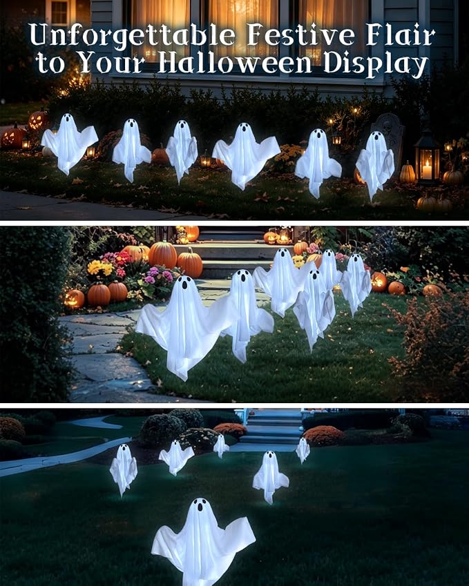 Halloween Decorations Solar Garden Lights Outdoor,6 PACKS Halloween Ghost with Arms Decorations Lights with Scary Party Gifts Decor,Solar Scary Ghost Path Lights for Halloween Party Decor Cold White