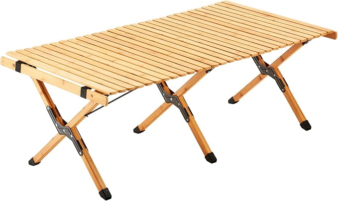 UNICOO –Bamboo Roll Up Picnic Table, Portable Camping Table W/Carry Bag, Low Height Foldable BBQ Top for Indoor & Outdoor Party, BBQ and Hiking (Natural, 4 FT)