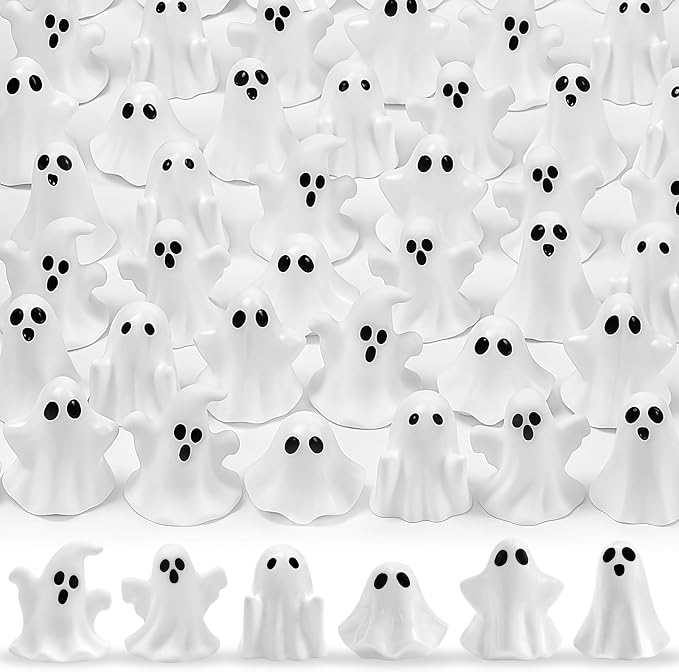 48 Pcs Halloween Mini Resin Ghosts Tiny Little White Ghost Figures Miniature Figurines for Halloween Party Tabletop Micro Landscape Decor