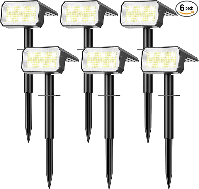 Solar Spot Lights Outdoor Waterproof, 6 Pack, 118 LED Cool White | IP67, 4 Modes Auto On/Off, for Yard Garden Pathway Walkway Tree Patio Driveway