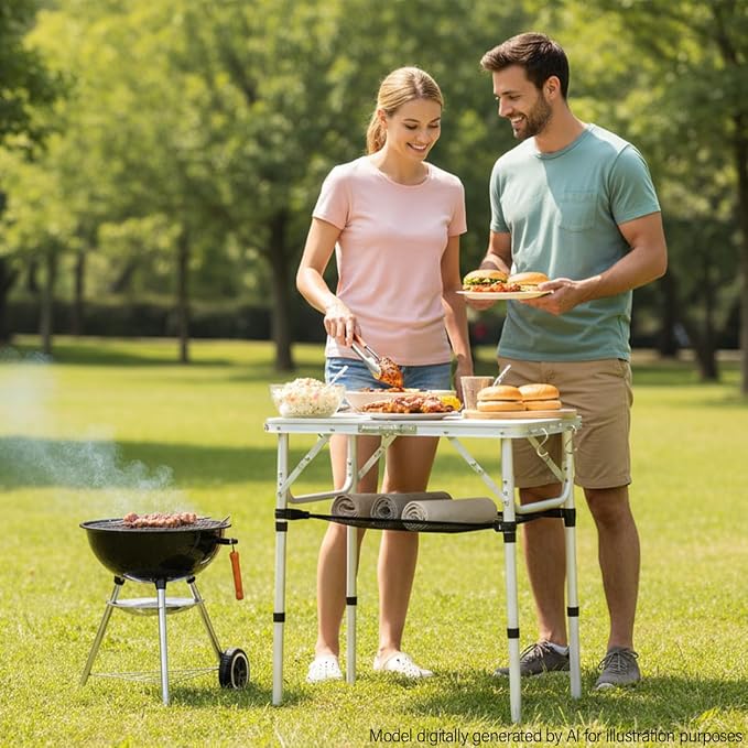 YUFIFAIRY Small Folding Table Portable, 24''L x16''W Foldable Camp Table with 3 Adjustable Height, Indoor Outdoor Lightweight Aluminum for Outdoor Cooking Picnic(10"/19"/27.5"